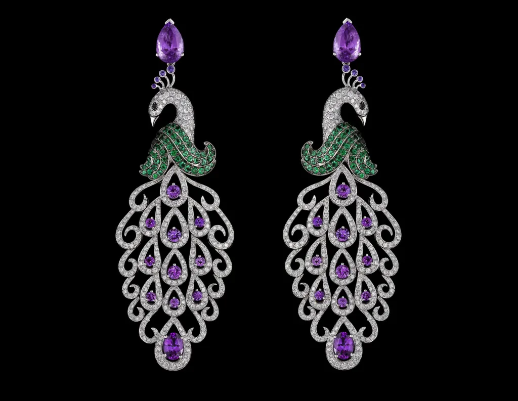Peacock Earrings SF-purple — Virtuti Jewellery, London, UK.